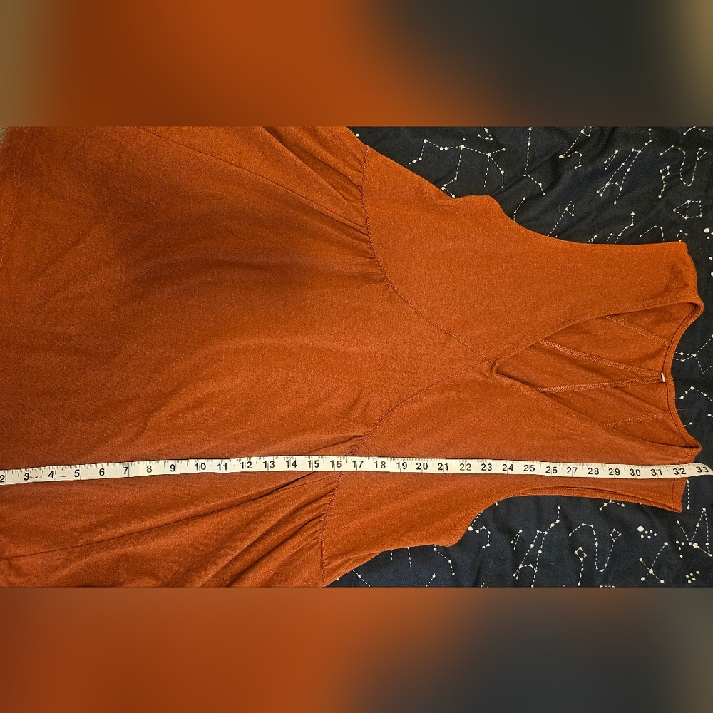 Rust Babydoll Cotton Mini Dress V Neck Size S - Picture 7 of 9